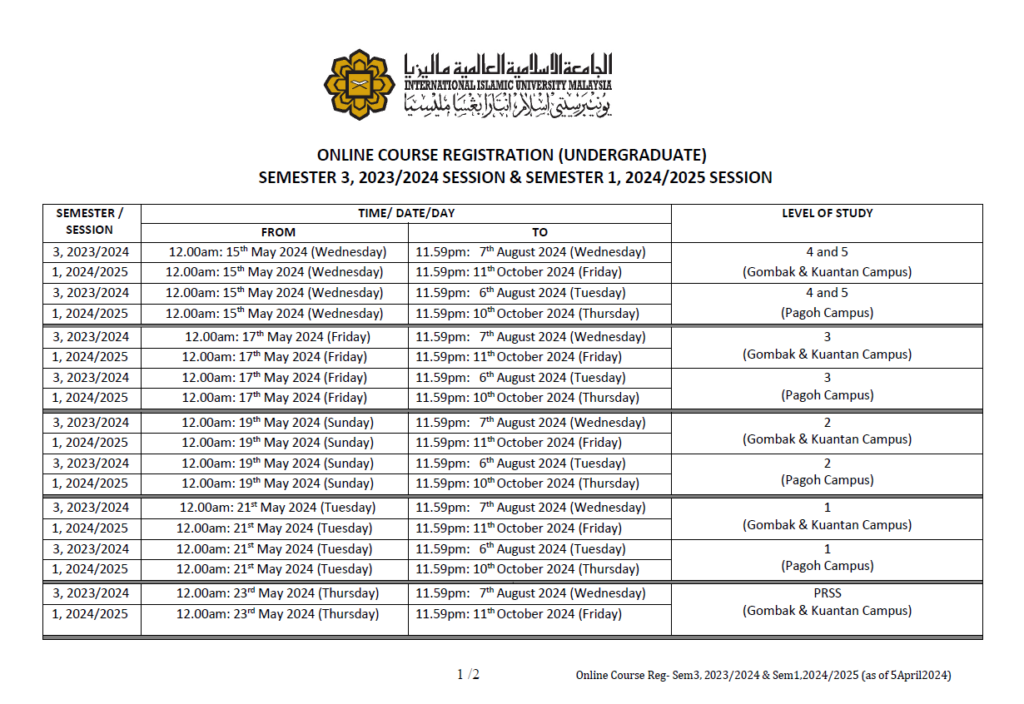 Notice Schedule Online Course Registration Semester 3, 2023/2024 ...