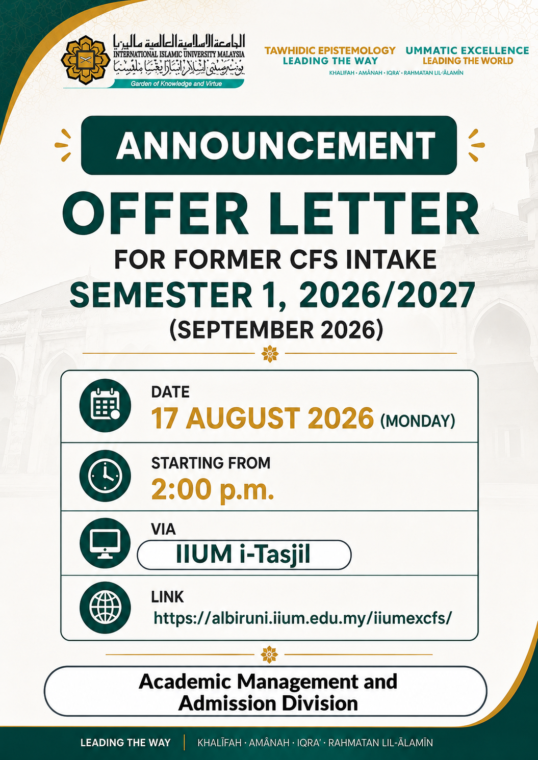 final notis OL release FCFS Sem 1 26.27