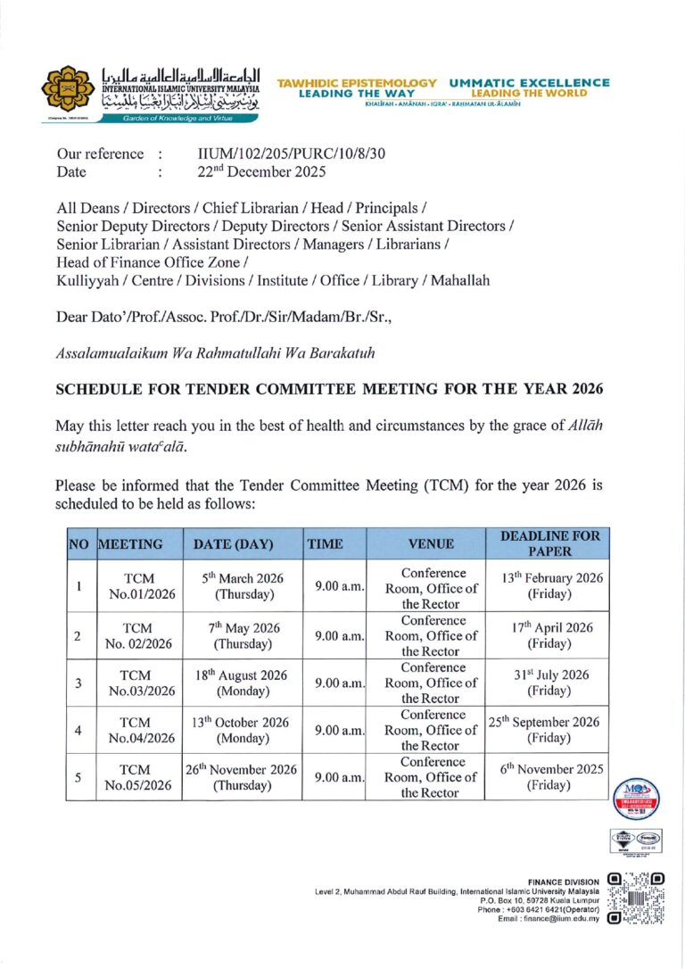 SCHEDULE FOR QUOTATION COMMITTEE MEETING FOR THE YEAR 2026