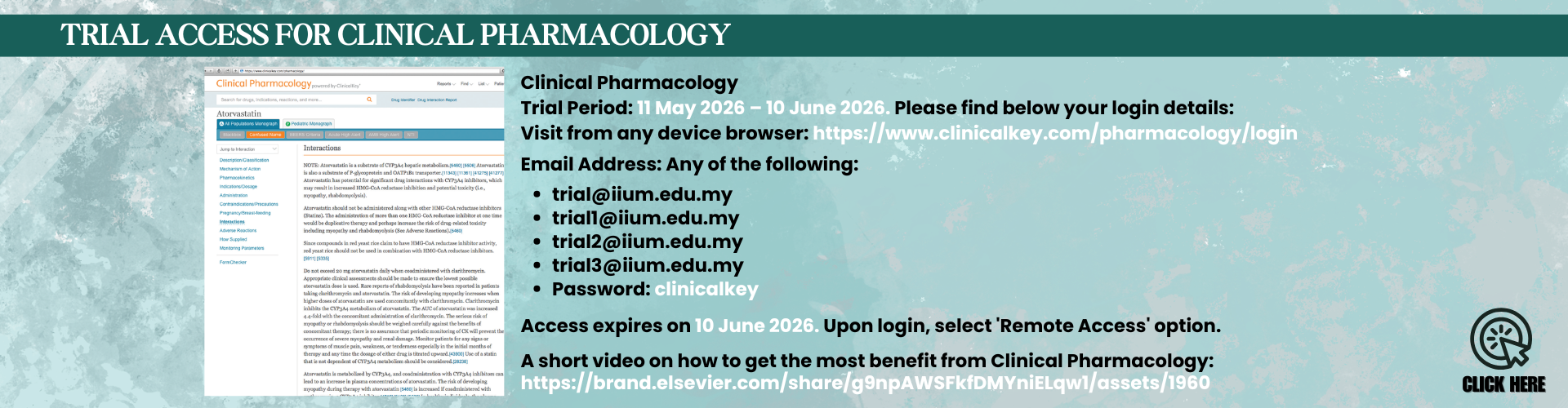 IIUM Lib Trial Access for Clinical Pharmacology Slider