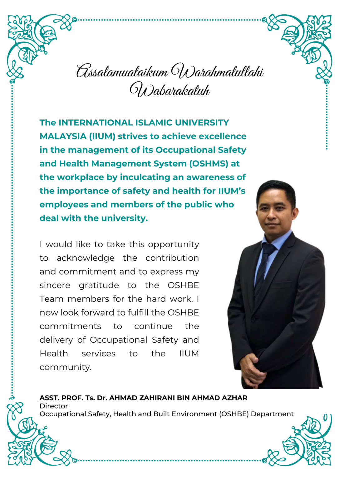 Message From Director Example Message From Director – IIUM OSHBE
