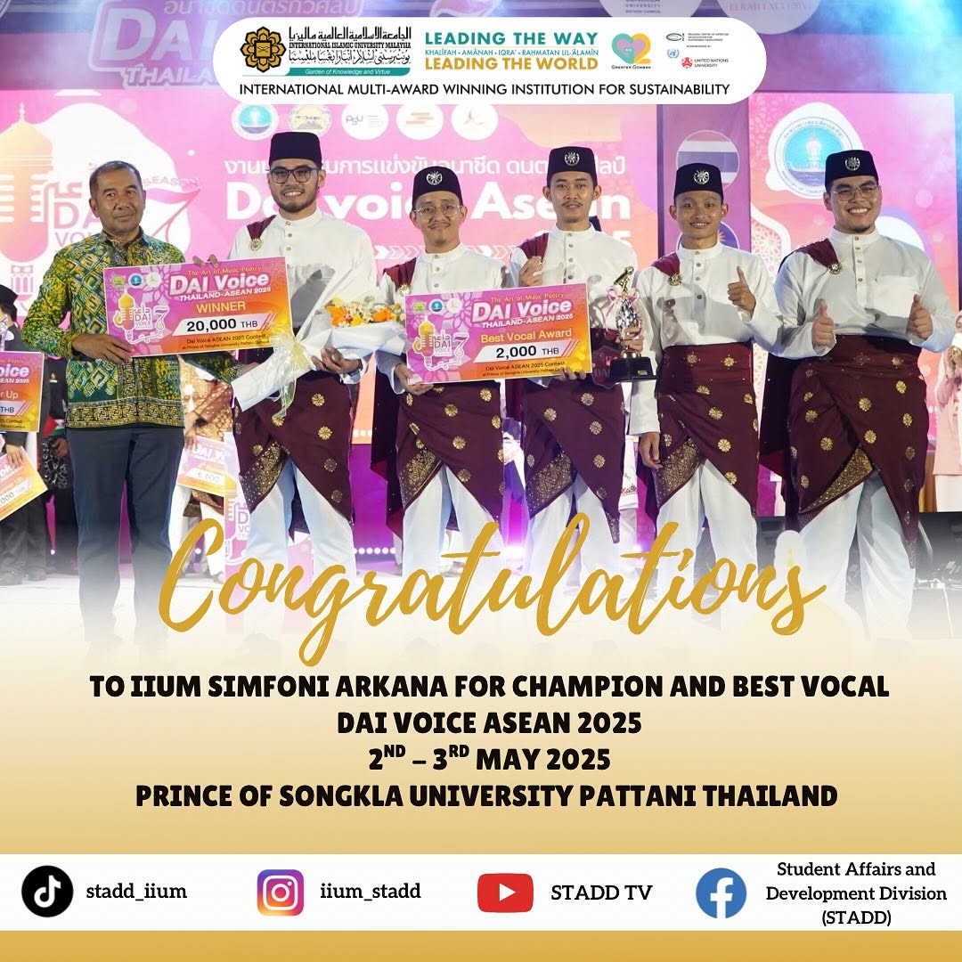 Congratulations to IIUM Simfoni Arkana for Champion and Best Vocal DAI Voice Asean 2025