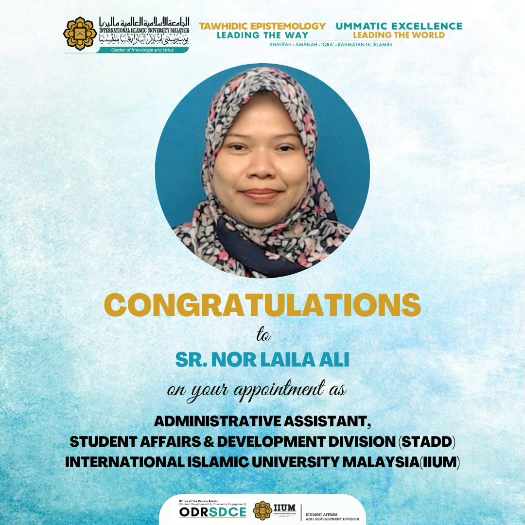 Congratulations to Sr. Nor Laila Ali