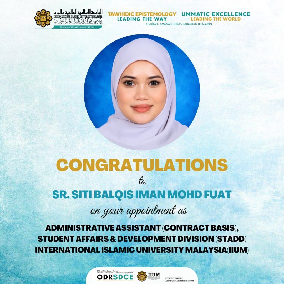 Congratulations to Sr. Siti Balqis Iman Mohd Fuat